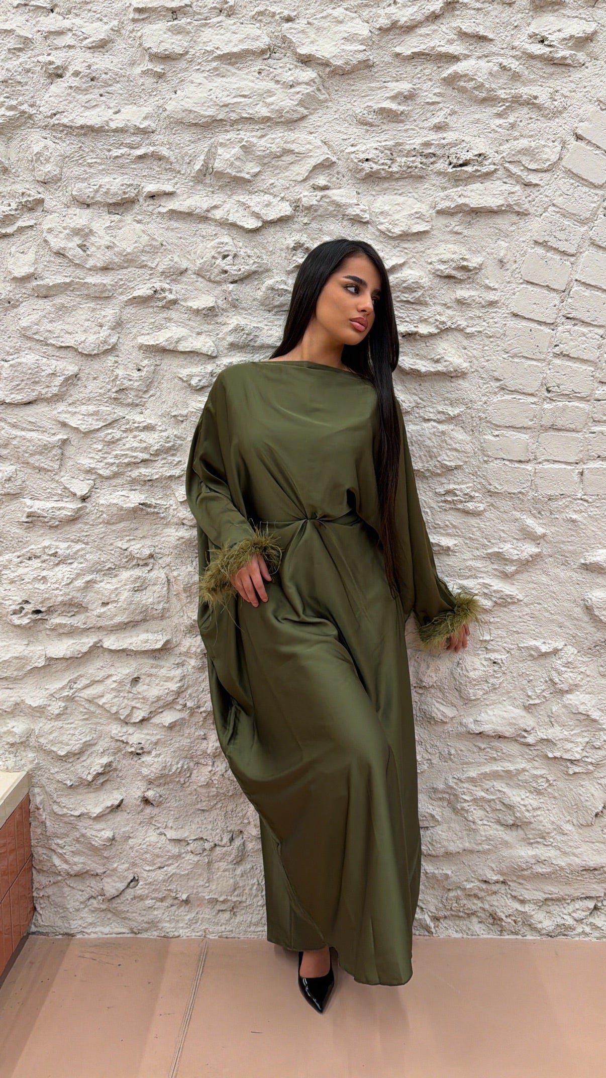 ABAYA PLUME KAKI
